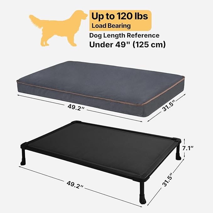Veehoo Chew Proof Elevated Dog Bed, Indestructible Raised Dog Bed with Exclusive Cover, Washable Orthopedic Padded Pet Cot for Indoor & Outdoor, Extra Large Dog Bed 49" x 32", Dark Grey