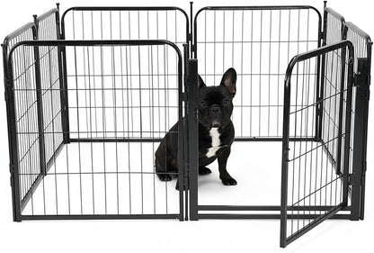 Outdoor Dog Playpen - 24 inch, 8 Panels for Small and Puppy Size Dogs - Heavy Duty Metal Pet Fence with Black Anti-Rust Coating - Portable Exercise Play Pen for RV, Camping, and Yard
