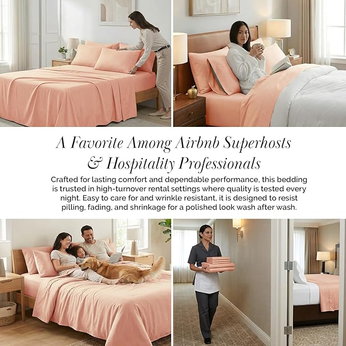 Southshore Fine Living, Inc. Extra Deep Pocket Twin Sheets Set, 4-Piece Premium Microfiber Bed Sheets, Comfy Soft with 21" Deep Twin Fitted Sheet, Oversized Flat Sheet, 2 Pillowcases, Blush