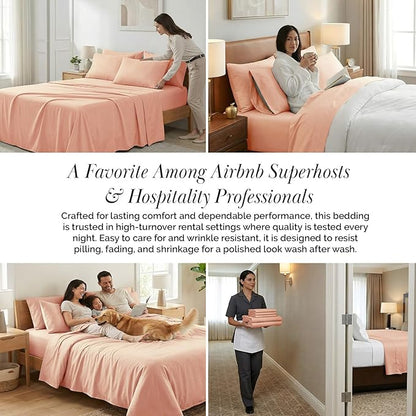 Southshore Fine Living, Inc. 21-Inch Deep Pocket King Sheet Set, 6 Piece King Size Sheets Set, Full Elastic Fitted Sheet, Oversized Flat, 4 Pink Pillow Cases, Blush Pink Sheets, Blush