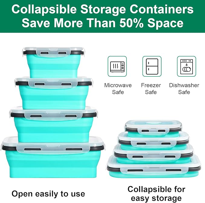 Sudaya 16 Pack Collapsible Food Storage Containers With Lids, Collapsible Storage Containers Sets Silicone Collapsible Bowls For Camping, RV Accessories, Travel Trailer Must