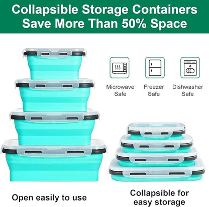 Sudaya 16 Pack Collapsible Food Storage Containers With Lids, Collapsible Storage Containers Sets Silicone Collapsible Bowls For Camping, RV Accessories, Travel Trailer Must