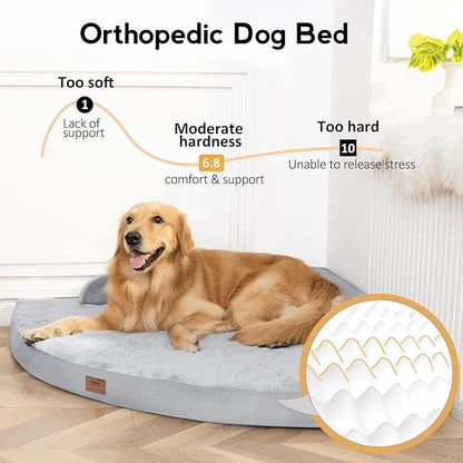 MEKIY Large Dog Bed - XL Orthopedic Egg-Crate Memory Foam Dog Beds with Removable Washable Cover, Waterproof Pet Beds with Non-Slip Bottom, Grey