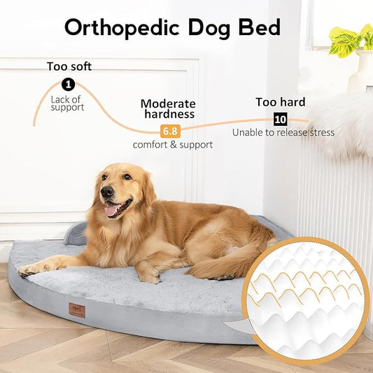 MEKIY Large Dog Bed - XL Orthopedic Egg-Crate Memory Foam Dog Beds with Removable Washable Cover, Waterproof Pet Beds with Non-Slip Bottom, Grey