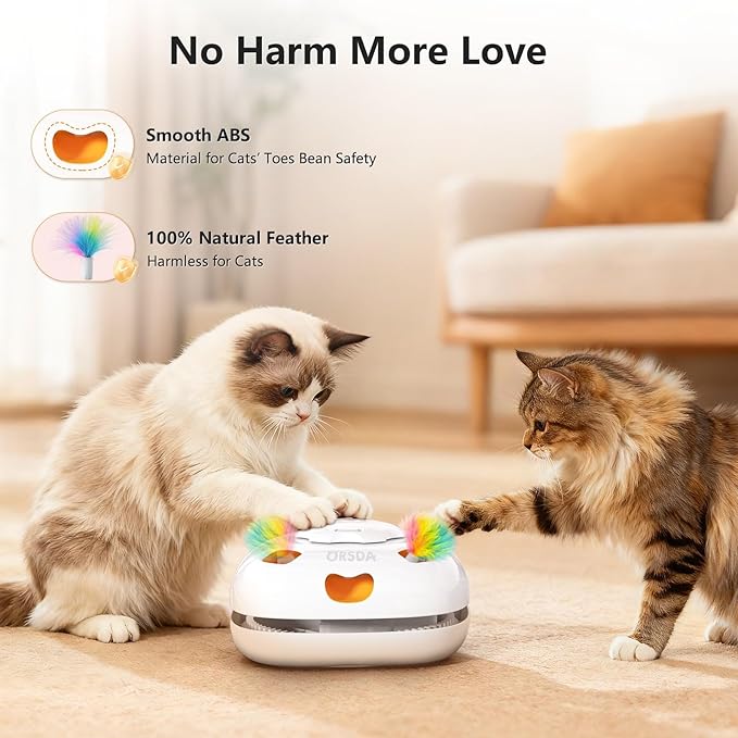 ORSDA Cat Toys for Indoor Cats, 4 in 1 Interactive Automatic Kitten Adult Cat Toy Whack a Mole, Hide and Seek, Moving Magic Wand & Chase Teaser, Rechargeable Touch/Timer Motion& Night DND Mode