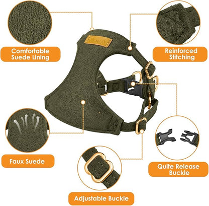 SlowTon Dog Harness Small Sized Dog - Soft XXS Dog Harness and Leash Set No Pull No Chock, Adjustable Lightweight Puppy Harness for XS Small Medium Dogs Cats (Solid Military Green, S)