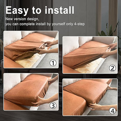 ANARACHON Leather Look Couch Cushion Covers Sofa Seat Slipcovers Sets Couches Furniture Protector for Sectional Armchair Loveseat Pets Kids Stretch Spandex Fabric (3 Cushion Sofa, Pinkish Brown)
