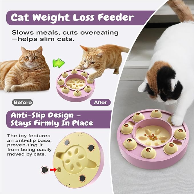 KADTC Cat Puzzle Feeder, Interactive Slow Bowl for Indoor Cats Enrichment Pink Toy, Kitten Puzzle Toys