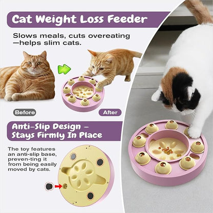 KADTC Cat Puzzle Feeder, Interactive Slow Bowl for Indoor Cats Enrichment Pink Toy, Kitten Puzzle Toys