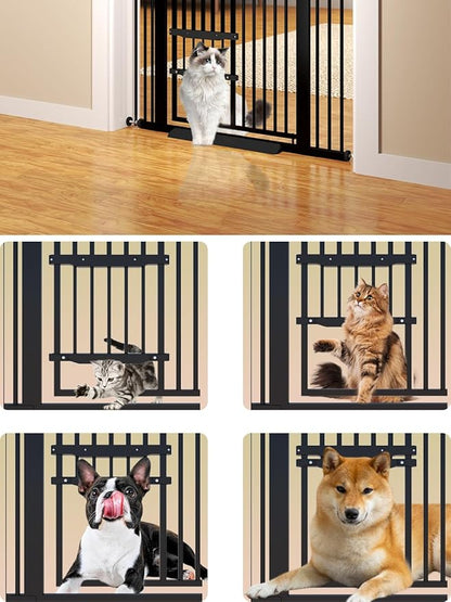 55.11" Extra Tall Pet Gate With Small Cat Door - 29.5-40.6 Wide, No Drilling Pressure Mount Kit for Cats and Dogs, Indoor Doorways, Living Room, Bedroom - Black
