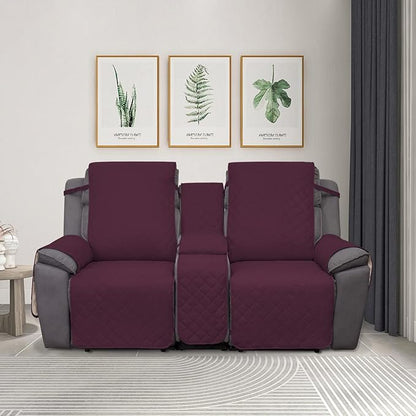 PureFit Water Resistant Reversible Loveseat Recliner Couch Cover for Double Recliner with Console – Non Slip Split Sofa Cover, Washable Reclining Cover for 2 Seat Recliner (2 Seat, Wine/Beige)