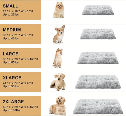 BFPETHOME Dog Beds for Large Dogs, Plush Dog Crate Bed Fluffy Cozy Kennel Pad for Sleeping &Ease Anxiety, Washable Pet Mats with Anti-Slip Bottom for Large Dogs, Grey