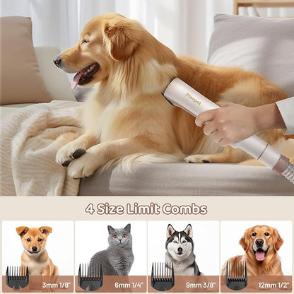 Mavpet 3.2L Dog Grooming Kit & Vacuum Suction, 3 Level Pet Hair Vacuum Groomer with Clippers for Thick Coats, 6 Shedding Grooming Tools for Dogs Cats