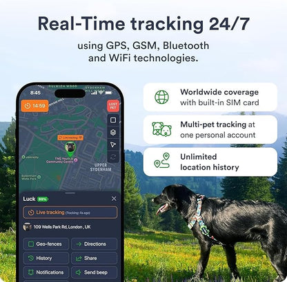 Set of 2 Pet GPS Tracker – Smallest Waterproof Pet Tracking Device with App, Real-Time Location, Smart Alerts & Geo-Fence, Long-Life Battery, Collar-Compatible – iOS & Android (Subscription Required)