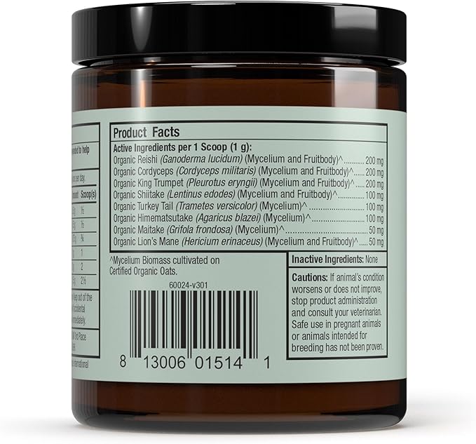 Dr. Mercola Bark & Whiskers Organic Fermented Mushroom Blend - Cat & Dog Supplement - Supports Digestive & Immune Health - Free from Additives, Filler & Gluten - 2.11 oz. (60 Scoops)