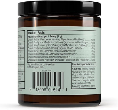 Dr. Mercola Bark & Whiskers Organic Fermented Mushroom Blend - Cat & Dog Supplement - Supports Digestive & Immune Health - Free from Additives, Filler & Gluten - 2.11 oz. (60 Scoops)