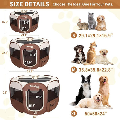 KingCamp Dog Playpen, Portable Foldable Cat Kitten Puppy Tent Crates 29"/36"/50" Pop Up Pet Playpen with Zippered Bottom & Cover for Indoor Outdoor Use (X-Large, Khaki)