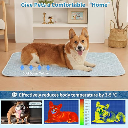 Dog Cooling Mat, Washable Cooling Mat for Dog, Foldable Kennel Pet Bed, Cool Pad (Cool &Warm Surface) for All Seasons Use, Pet Pads for Cats Use in Crate (51 X 37.5 Inch - XX-Large)