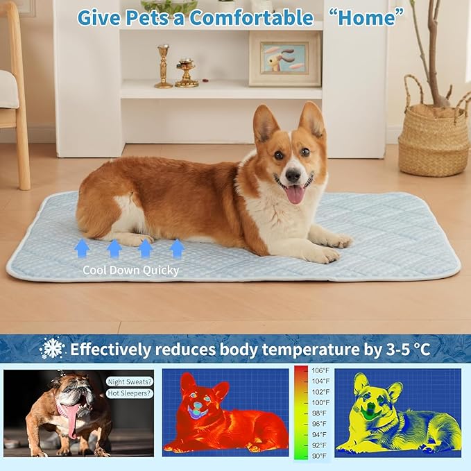 Dog Cooling Mat, Washable Cooling Mat for Dog, Foldable Kennel Pet Bed, Cool Pad (Cool &Warm Surface) for All Seasons Use, Pet Pads for Cats Use in Crate (35.4x23.6 Inch (Large))