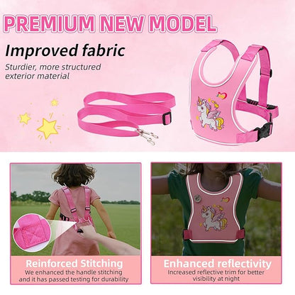 Safety Walking Harness with Leash for Autism Special Needs ADHD/ASD Girls Ages 6-12, Elopement Harness with Light Reflector and Grab Handle for Big Kids, Adjustable Tether Leash with Autism Awareness