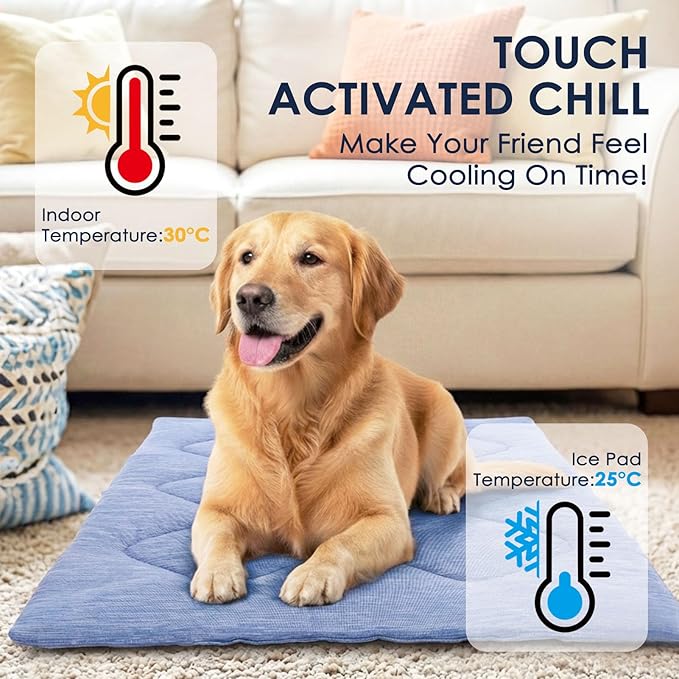ASENKU Dog Cooling Mat, Portable & Durable Cooling Mat for Dogs, Summer Anti-Slip Breathable Cooling Bed for Large Dogs 60–100 lbs (Golden Retriever, Lab, German Shepherd), 43x32 inches, Blue Diamond