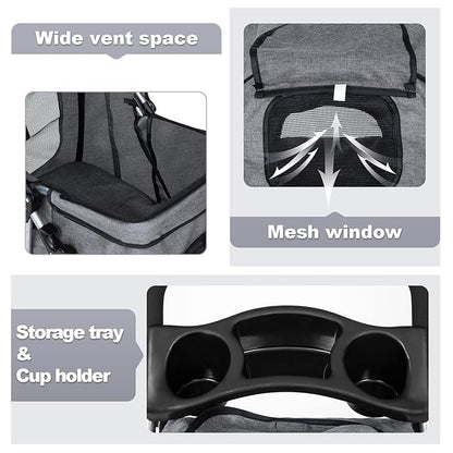 BestPet Pet Stroller Dog Cat Jogger Stroller for Medium Small Dogs Cats Folding Lightweight Travel Stroller with Cup Holder (Grey, 3 Wheels)
