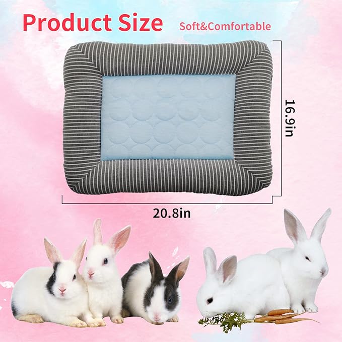 PINVNBY Rabbit Bed Cooling Pad, 20.8" L*16.9" W Bunny Self Bed Mat, Ice Silk Summer Pet Cooling Sleeping Pad, Portable Cage Liner Washable for Bunnies Guinea Pigs Chinchillas Hedgehog Ferrets