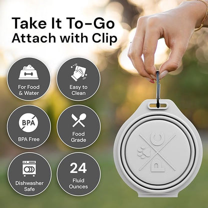 Pup Culture Dual Collapsible Dog Bowls | Silicone Travel Water Bowl for Dogs | Food Grade, No Plastic Rim, Portable Dog Bowl for Food and Water - Easy to Clean | BPA Free and Safe for Your Pup-Grey