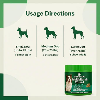 25-in-1 Multivitamin for Dogs – 90 Soft Chews with Glucosamine, Probiotics & Omega 3 – Hip Joint Support, Skin Coat, Gut Health & Immunity – Chicken Flavor, All Ages