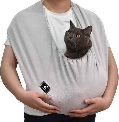 Cat Soft Carrier Sling, Ultra-Soft Polar Fleece Pet Cuddle Bag for Snuggling – Hands-Free Indoor Cat Pouch for Grooming & Bonding, Fits Small Pets 3-13 lbs, Light Gray, Medium