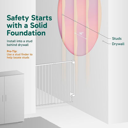 Cumbor 34" Extra Tall No Bottom Bar Baby Gate for Stairs, Wall Mounted Dog Gate Indoor for Larger Pets, Expandable 29.2-43" Safety Gate for Doorways, Wide Walk Thru Door for Easy Access (Black)