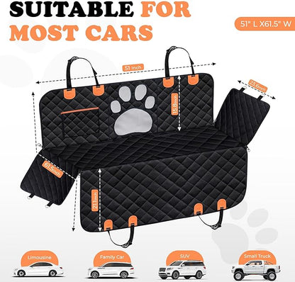 Dog Car Seat Cover For Back Seat, 100% Waterproof Hammock & Back Seat Protector 137*147 cm (54*58 in), Heavy Duty 600D Oxford, Non-Slip, Scratchproof, Easy to Clean, Universal Fit for Cars,