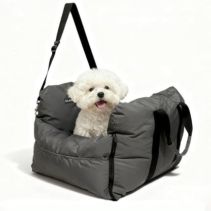 4-in-1 Dog Car Seat, Convertible Pet Booster Seat for Small Medium Dogs Up to 25lbs, Portable Travel Bed Sofa Pad with Safety Strap & Foldable Storage for Car Home Use