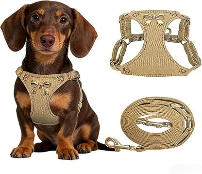 No Pull Dog Harness and Leash Set for Small Sized Dog Training Puppy Harnesses with Multifunction Dog Leash Soft Adjustable Denim No Choke Escape Proof Pet Harness for Small and Medium Dog (Brown XS)