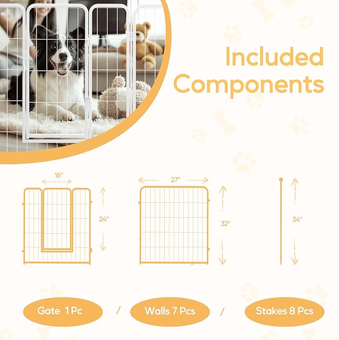 HealSmart Indoor and Outdoor Dog Playpen, 32 Inches High, 8 Panels to Assemble, Sturdy and Durable for Yard, Camping, Designed for Small/Medium-Sized Dogs, White