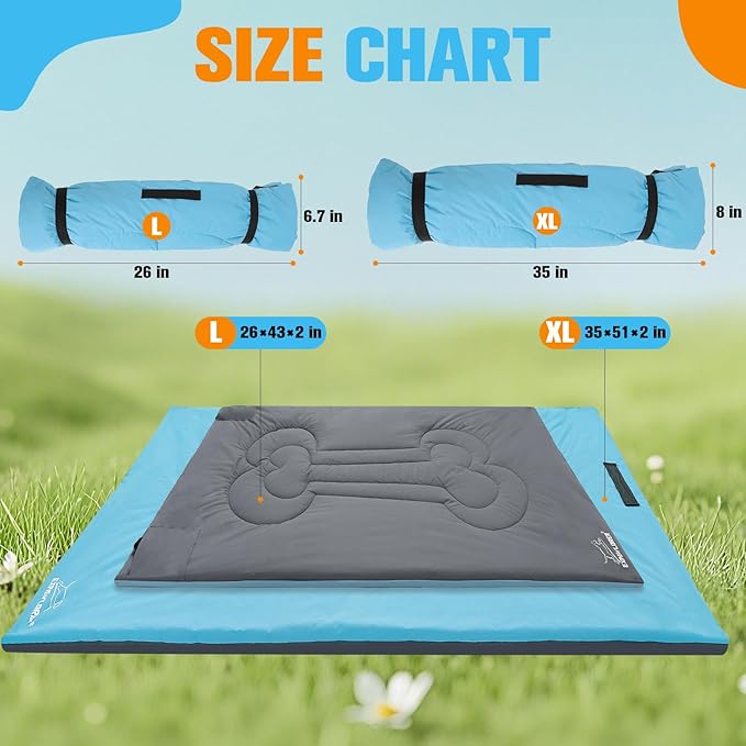 EXPAWLORER Outdoor Dog Bed, Portable Waterproof Reversible Camping Travel Durable Dog Bed, Large Pet Mat Machine Washable Indoor for Medium Large Dogs Puppy Cats Sleeping Outside 35"x51" Blue & Grey