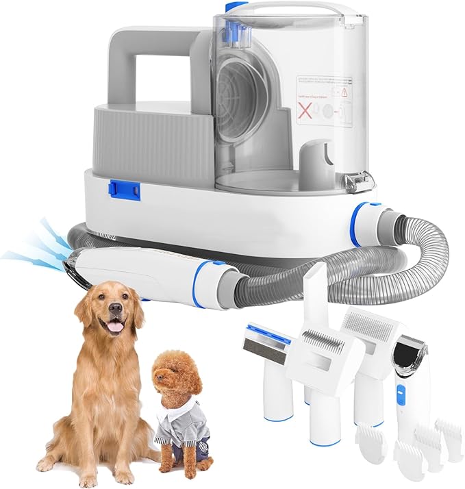 GZI Dog Grooming Vacuum Kits with Multiple Tools - Electric Clipper, Hair Dematting and Shedding, 2.5L Large Capacity Dustbin, 10Kpa Suction, Low Noise - Pet Hair Solution for Dogs and Cats Pet Gifts