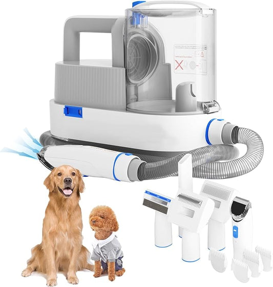 GZI Dog Grooming Vacuum Kits with Multiple Tools - Electric Clipper, Hair Dematting and Shedding, 2.5L Large Capacity Dustbin, 10Kpa Suction, Low Noise - Pet Hair Solution for Dogs and Cats Pet Gifts