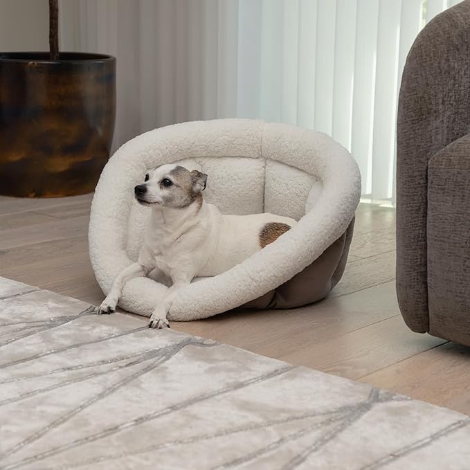 Sherry Kline Small Cuddler Cup Pet Bed: Cozy Retreat with Deep Cushioning, Secure & Snug Space for Nap or Lounge, Easy in 'n' Out Access, Polyester Fiber, Round Shape (Grey)