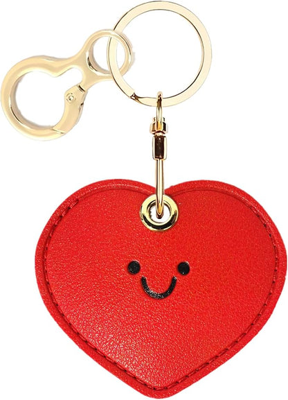 Leather Keychain Holder Case Compatible with AirTag,Cute Protective Cover with Keyring,Anti-Scratch Finder GPS Tracker Case for Wallet Keys,bag,pets,Backpack(Red Heart)