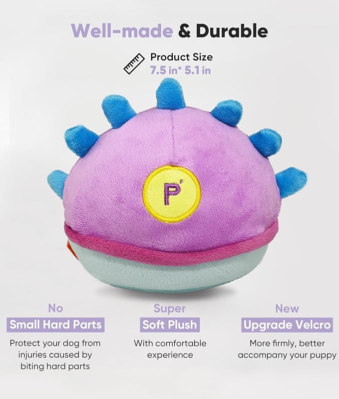 Petbobi Interactive Dog Toys Ball, USB Rechargeable Moving Dog Toy with Barking Sounds, Plush Monster Ball with Washable Cover, 4.9" Pet Toy for Small & Medium Dogs, Christmas & Birthday Gift