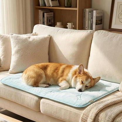 Self Cooling Mat for Dogs & Cats, 35x23 Soft Breathable Cold Crate Pad for Pet, Portable Washable Kennel Bed for Outdoor Summer with Non-Slip Bottom and Chill Cool Fiber, Sky Blue