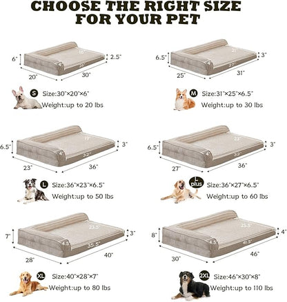 WINDRACING Orthopedic Dog Beds for Extra Large, XXLarge Dogs, Waterproof Egg Foam Dog Sofa Bed with L Bolster Sides, Washable Pet Bed with Removable Cover & Non-Slip Bottom, 46 x 30 inch, Beige