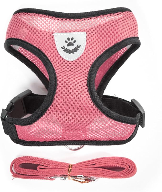 shudyear Summer cat Chest Harness and Leash, Anti-Escape Adjustable Soft mesh cat Leash and Chest Harness Set for All Types of Cats cat Vests(Size M,Pink)
