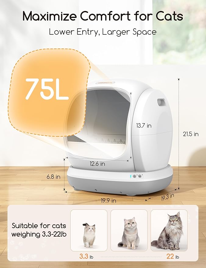 Meowant Automatic Self Cleaning Cat Litter Box with APP Control, Odor Free, Cat-Safe Anti-Stuck Technology, Larger Space & Low Entry for Multiple Cats, Kittens & Senior Pets