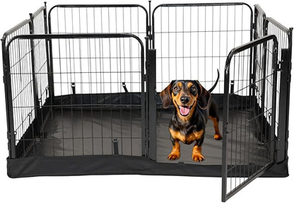 Dog Playpen w/Square Bottom Floor Cover - 24 inch, 8 Panel Portable Black Metal Pet Play Pen for Small Dogs & Puppies - Indoor/Outdoor Kennel Cage for Home, Yard, RV, or Camping