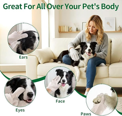 GLADFRESIT Pet Grooming Glove Wipes for Dogs & Cats, Hypoallergenic Deodorizing Cleansing Wipes with Coconut Oil & Botanical Extracts, Daily & Outdoor Care, 60g Portable and Lightweight (6 Pcs)