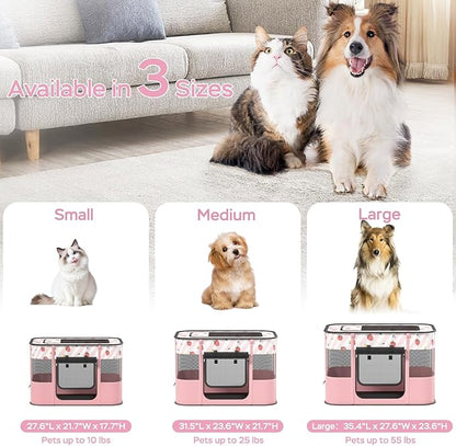 Portable Pet Playpen, Cat Playpen for Indoor Cats Enclosed，Kitten Playpen Indoor with Resistant Breathable Shade Cover,Indoor Outdoor Use for Small Medium Pet (M, Pink)