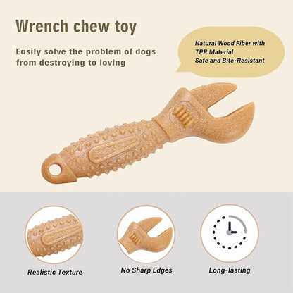 Dog Chew Toys, Aggressive chewer toy for Medium& Large dogs, Made of real pine wood and durable Food-Grade nylon, with Tool Shape Design for Dental Cleaning and Long-Lasting Chewing (brown-2 pieces)