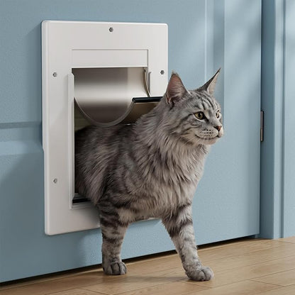 Cat Door, Cat Door Interior Door with Soft Magnetic Flaps, Sliding Panel Closure, Telescoping Tunnel, Easy DIY Installation Kitty Door, Exterior Cat Doors for Cats Up to 20 lbs, White